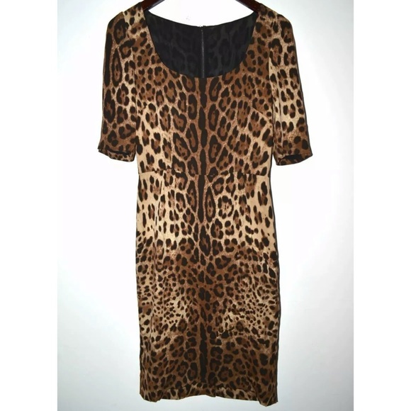 🐆🖤 DOLCE & GABBANA Leopard Elbow Silk Dress 44/8 - Picture 8 of 12
